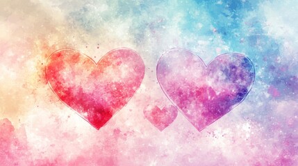 Fototapeta premium Pastel Watercolor Hearts Galaxy Background