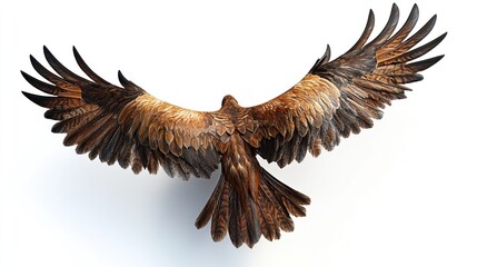 Obraz premium Eagle soaring, wings spread, white background, freedom concept
