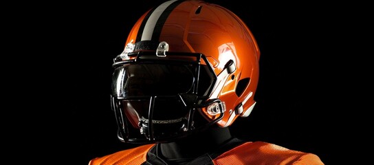 Fototapeta premium Modern American Football Helmet in Vibrant Orange Color on Display