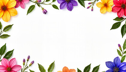 Fototapeta premium Colorful floral frame on white background