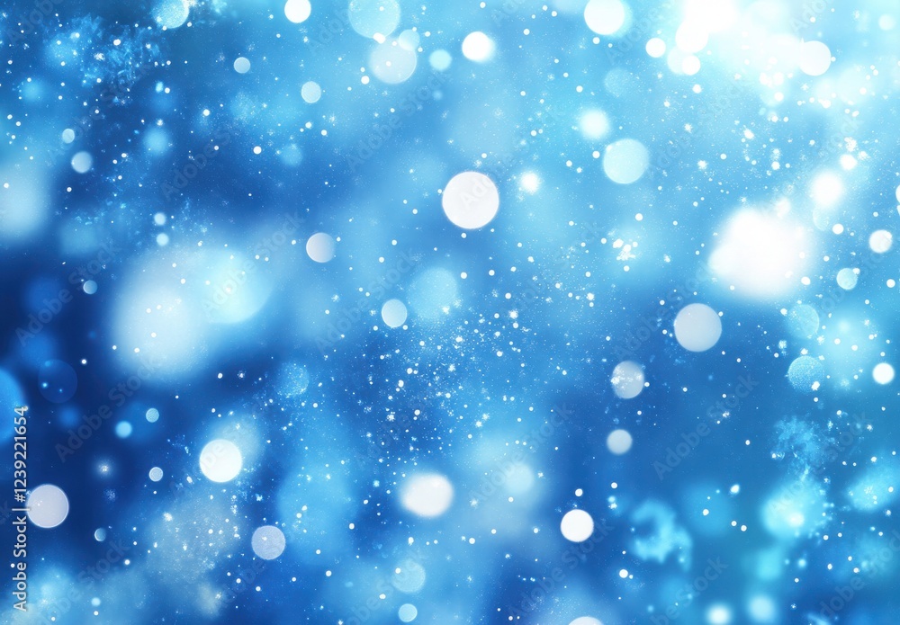 Poster abstract sparkling blue background with blurred bokeh lights, creating a dreamy and tranquil atmosph