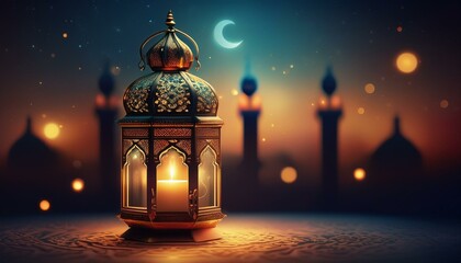 arabic style lantern with burning candle 