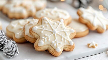 Festive snowflake cookies, holiday baking, winter scene