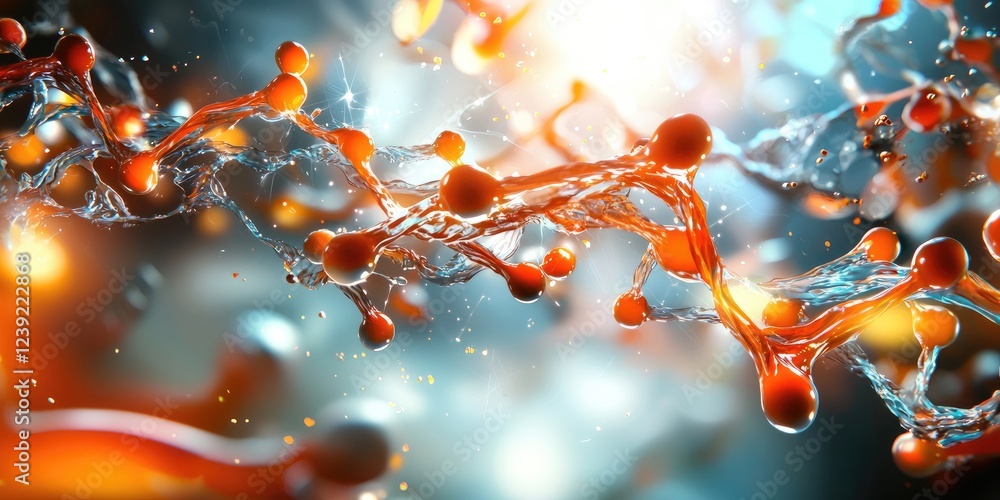 Poster Artistic depiction of DNA strands intertwining with cellular structures in a scientific environment