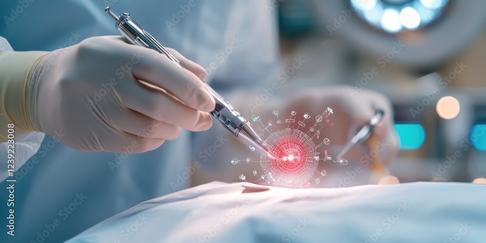 Leinwandbilder a surgeon s hand using precision instruments during a delicate operation, neutral backdrop
