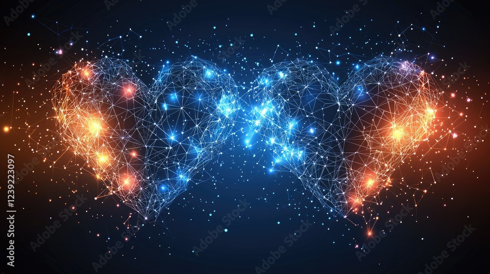 Poster abstract network connection glowing nodes and lines