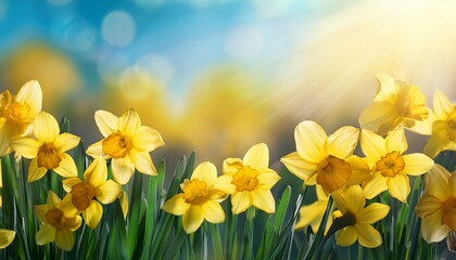 yellow daffodils on green meadow 