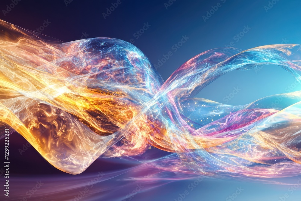 Poster visualize sound waves flowing through space colorful patterns in a digital gigapixel environment