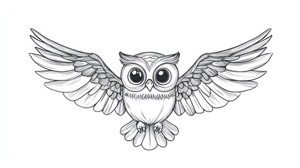 Flying owl sketch, white background, nature, illustration, design
