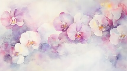 Watercolor Painting of Delicate Pink and White Orchids