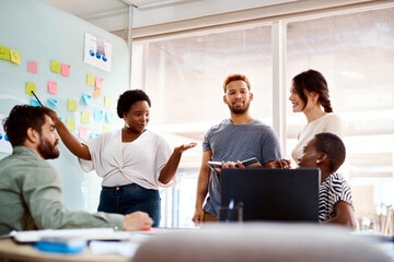 Creative, ideas and group of business people in workshop for brainstorming, pitch or project...