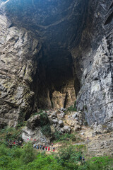 Strangers traveler at the Three Natural Bridges, a UNESCO Wonder in Wulong Karst National Park