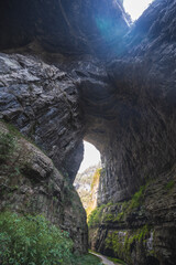 A natural gorge shaped like a thumb, located at the Three Natural Bridges in Wulong Karst National Geopark