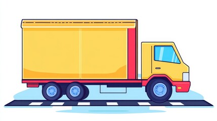 Bright Yellow Delivery Truck Graphic on City Streets with Motion Lines