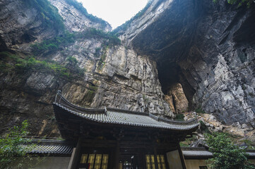 chongqing.china 24.03.2024 Ancient Inn at Wulong Karst in Wulong City China.Wulong Karst Geopark is a UNESCO World Heritage site famed for its spectacular karst landscapes