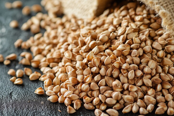 Fototapeta premium Buckwheat, closeup, healthy food, background