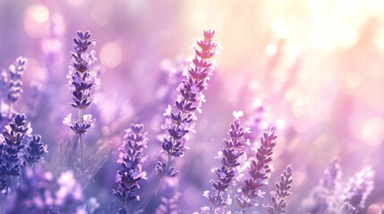 Obraz premium Lavender Field in Sunlight Soft Purple Flowers
