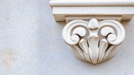Naklejka premium Elegant Stone Carving Architectural Detail - Intricate stone carving, architectural element, classic design, ornate detail, decorative embellishment. Symbolizes artistry, craftsmanship, heritage