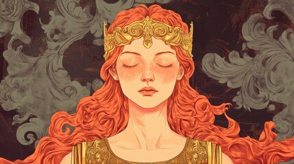 Serene Redhead Queen in Golden Crown