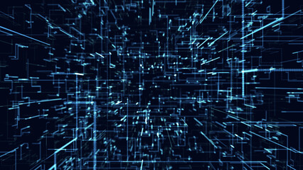  Sci-fi blue background in perspective, digit background of lines and dots, 4k illustration
