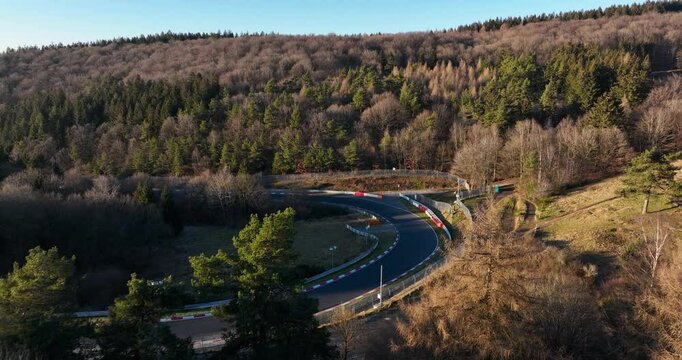 Race track in the german eifel, aerial drone video. Nurburgring