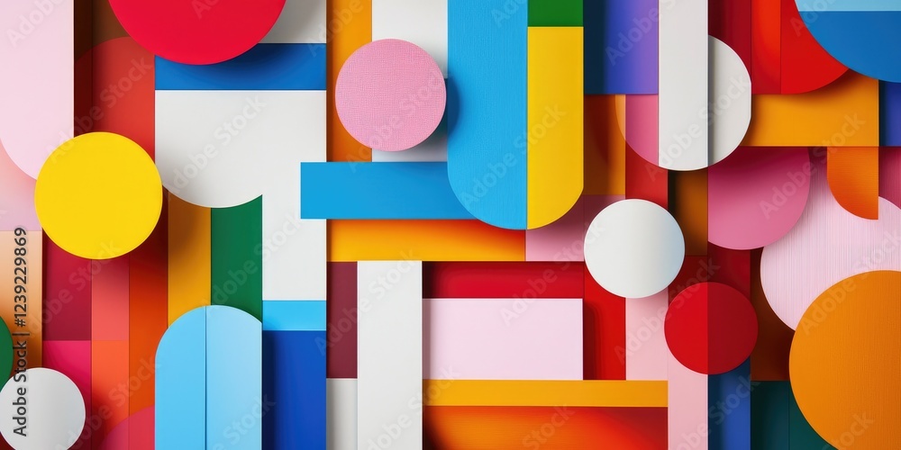 Poster Colorful Abstract Geometric Background with Various Shapes and Textures in a Vibrant Composition for Modern Design Projects