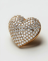 A single heart-shaped brooch with sparkling diamonds against pure white background