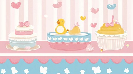 Cute Pink Birthday Cake Vector Illustration for Celebrations and Weddings