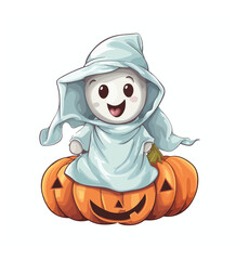 Cute and Charming Kawaii Halloween Ghost Clipart on White Background
