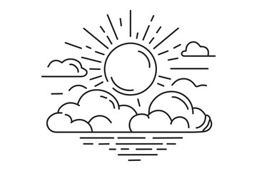 sun and clouds, sun behind cloud simple drawings in one line style. vector illustration