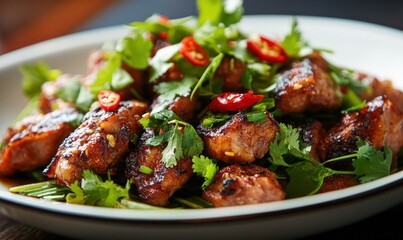 Delicious Spicy Pork with Cilantro and Chili