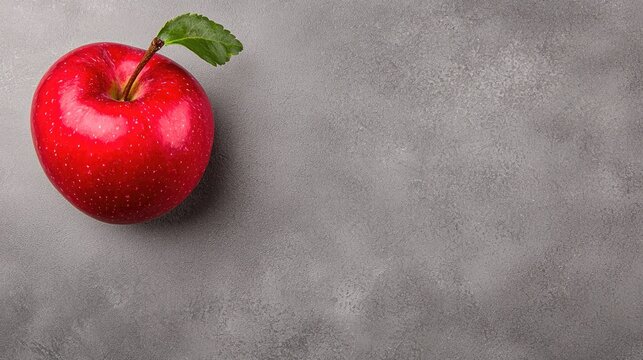 Red apple on grey background, copy space, healthy food