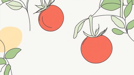 Fresh Tomatoes Growing on Vine, Garden Illustration