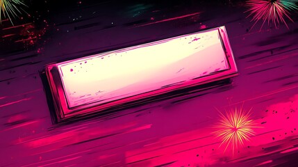 Abstract Pink Artwork Featuring Fireworks and a Blank Rectangular Space