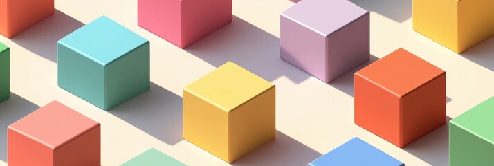 Obraz premium Vibrant Isometric Cubes: 3D Boxes with Dynamic Shadows in an Abstract Design