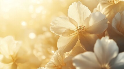 White Flowers in Sunlight Close Up