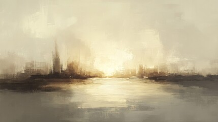 Golden Hour Cityscape: Abstract Urban Landscape Painting