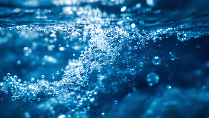 Bubbles rising through the deep blue underwater