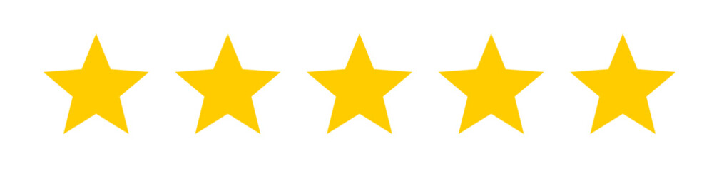 5 Yellow Pointed Stars. 5 gold star vector icon