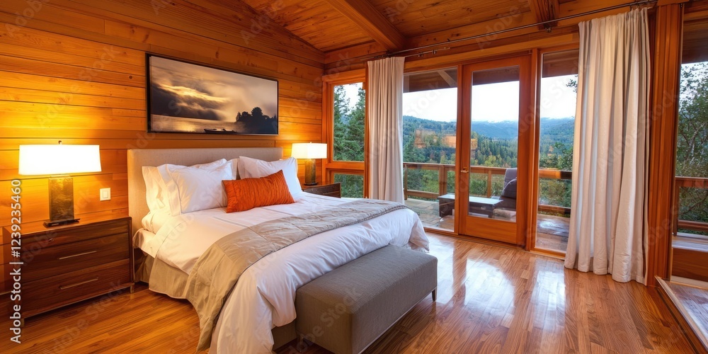 Aufkleber cozy bedroom showcasing smart temperature control and automated curtains