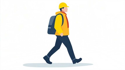 Obraz premium Cartoon Boy Builder in Yellow Hardhat and Safety Gear Working on Construction Site