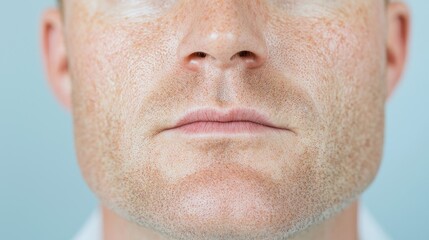 Naklejka premium Close-up man's face, neutral expression, light skin, skincare