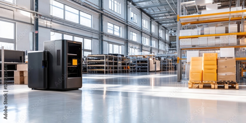 Leinwandbilder workflow of automated 3d printing technology in a bright, open-plan factory space focusing on effici