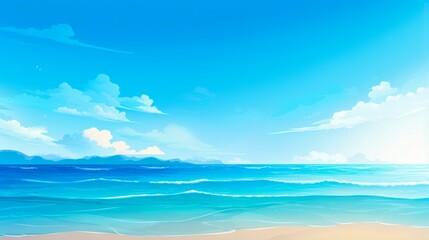 Obraz premium Summer Beach Background Illustration with Bokeh Lights and Blue Ocean Waves in Abstract Sky