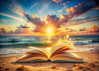 Summer Vacation Reading: Double Exposure of Beach & Open Book