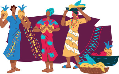 African women for Black history month, or culture of Africa concept. Ethnic diversity or Independence Day, banner for folk festivals and traditional products.