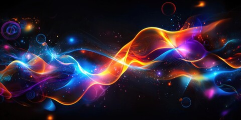 Obraz premium Depiction of black hole jets emitting energy, colorful cosmic rays against a dark background, emphasizing astrophysics dynamics