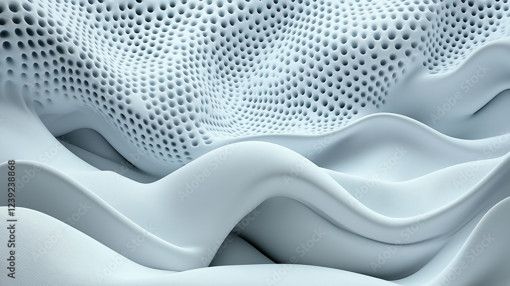 Poster abstract 3d waves with perforated texture in soft white tones