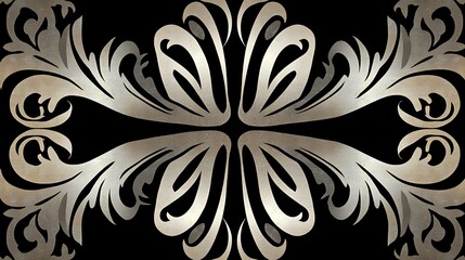 Fototapeta premium Elegant Silver Floral Design on Black Background
