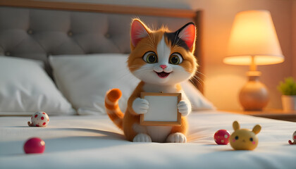 Beautiful Portrait little cat on a sofa photography  3D background